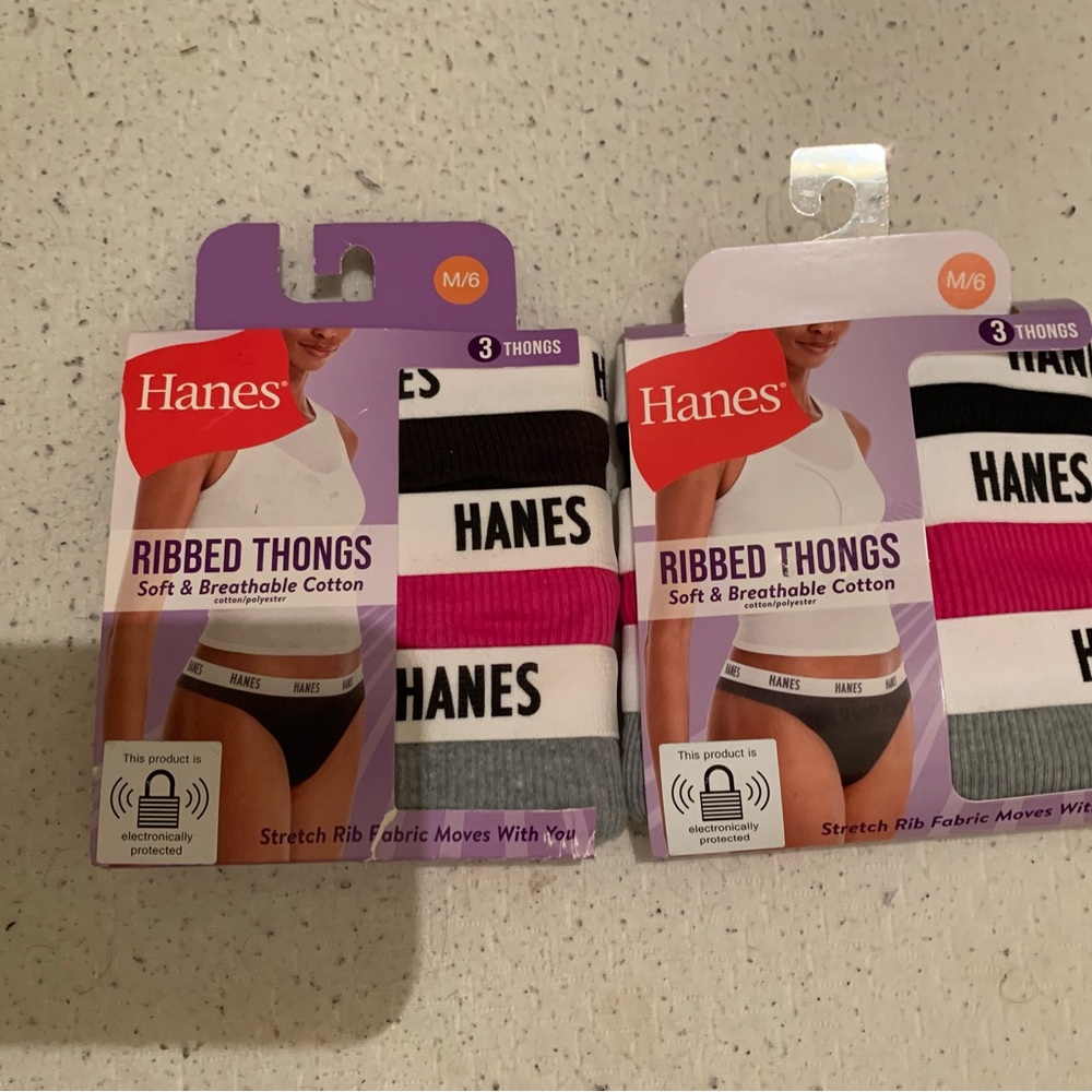 Hanes Ribbed Thongs in Black, Pink, and Gray